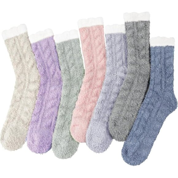 ⭐ 7-Pair Women’s Fuzzy Socks Cozy Warm Fluffy Christmas Winter Gift Set